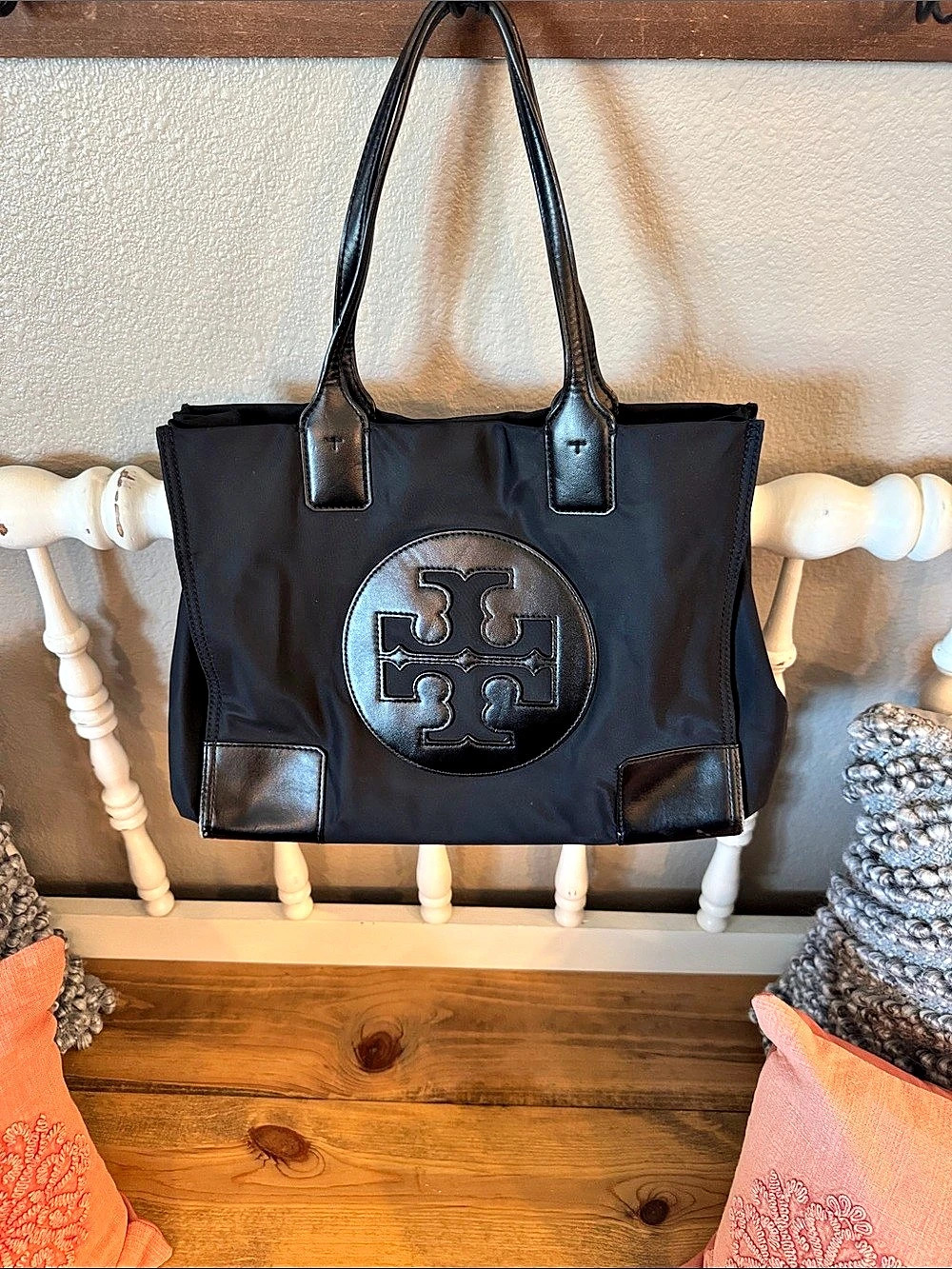 Tory Burch Ella Nylon Tote Black EUC